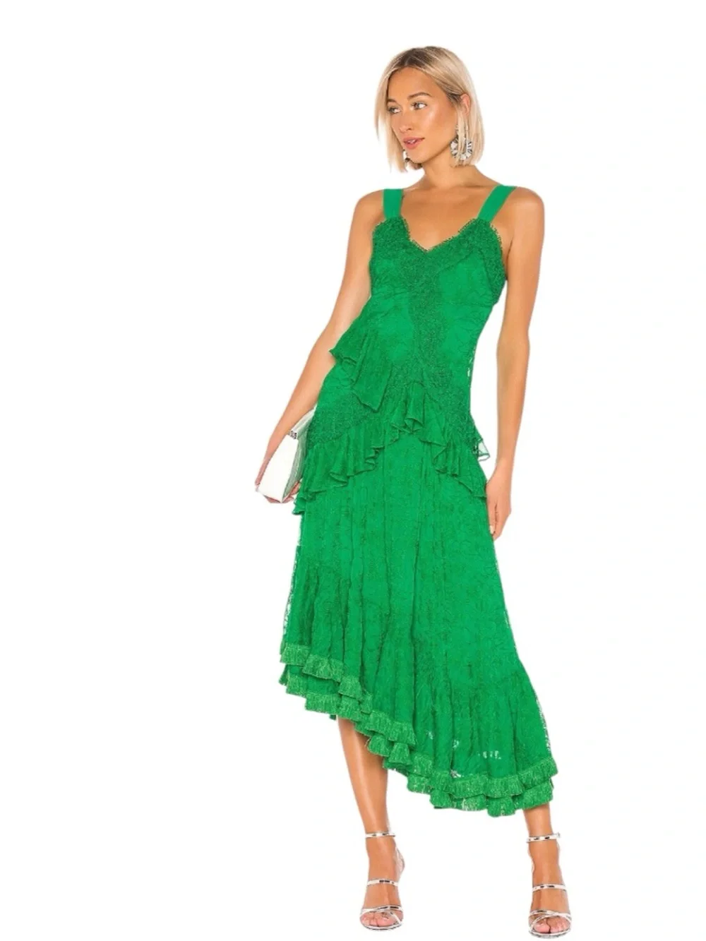 Alexis Bozoma Lace Ruffle Long Dress, Green, Women's, S Alexis Bozoma Lace Ruffle Long Dress, Green, Women's, S